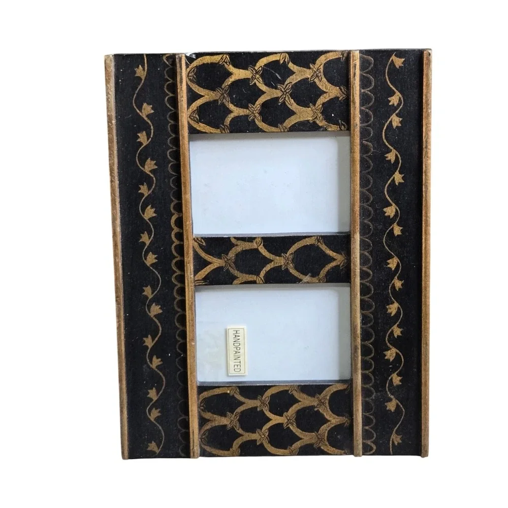 Terragrafics 1996 Double Picture Frame Unisex Small Black Gold Hand painted 8x6